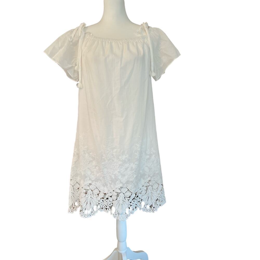 Madewell sundress cold shoulders white with embroidered lace bottom size medium